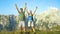 PORTRAIT: Victorious trekkers celebrate a successful hike in the stunning Alps.