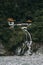 Portrait view of Changchun Shrine with waterfall in Taroko National Park, Taiwan