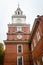 Portrait view of the clock tower on independence hall