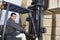 Portrait Of A Warehouse Worker Stacking Wood By Forklift