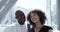 Portrait webcam view two people smiling young guy and girl with afro hairstyle couple millennials looking at camera