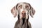 Portrait of Weimaraner dog on white background