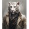 Portrait of a white tiger in a leather jacket and a scarf