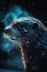 Portrait of a wild otter on a dark background with smoke. Generative AI