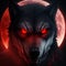 Portrait of a wolf in front of a red full moon. AI Generated