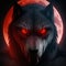 Portrait of a wolf in front of a red full moon. AI Generated