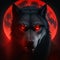 Portrait of a wolf in front of a red full moon. AI Generated