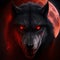 Portrait of a wolf in front of a red full moon. AI Generated