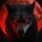 Portrait of a wolf in front of a red full moon. AI Generated