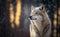 Portrait of a wolf showcasing its beauty and majesty with snow, in forest, generative AI
