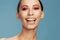 Portrait woman face make-up model fashion smile studio girl color close-up beauty skin