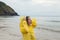 Portrait of woman on a rainy beach