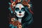 Portrait of a woman wearing day of the dead mexican skull costume. Generative ai