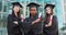 Portrait, women or arms crossed by graduation in certificate, pride or students achievement of university degree