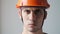 Portrait Worker in a Hard Hat Looking at Camera. People Working Equipment. Close up