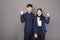 Portrait of young Asian confidence business people on gray background