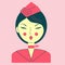 Portrait of a young asian woman in the uniform of a stewardess, a face with narrow eyes, board hostess, vector illustration