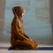 Portrait of a young and beautiful Muslim woman in red hijab dress sitting and meditating in the mosque