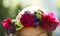 Portrait of young beautiful woman circlet of flowers on head