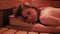Portrait of young caucasian girl relaxing in spa sauna