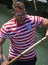 Portrait of young Gondolier with the typical shirt with red and white stripes,