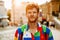 Portrait of young handsome calm redhead man with stubble