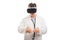 Portrait of young handsome doctor gesturing with vr googles