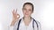 Portrait of Young Lady Doctor Gesturing  Okay Sign