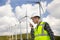 Portrait of young male confident engineer in electric power station