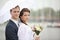 Portrait of young man and woman retro wedding