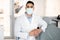 Portrait Of Young Middle-Eastern Dentist Wearing Protective Medical Mask Posing At Workplace