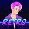 Portrait of a young pretty androgynous woman with short shaved pixie undercut in retro futurism style. Vector