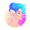 Portrait of a young pretty androgynous woman with short shaved pixie undercut in retro futurism style. Vector