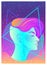 Portrait of a young pretty androgynous woman with short shaved pixie undercut in retro futurism style. Vector