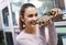 Portrait of young smiling happy woman holding turtles