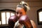 Portrait of young woman at boxing training session