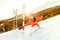 portrait of a young woman enjoying the mountains. Happy skier relaxing