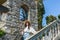 Portrait of young woman in mediterranean gardens. American gardens park in Opatija, Croatia