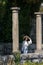 Portrait of young woman in mediterranean gardens. American gardens park in Opatija, Croatia