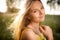 Portrait of young  woman with radiant clean outdoor