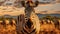 Portrait of zebra herd group in african savanna walking