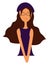 Portraite of a girl in purple dress long brown hair and eyeglasses vector illustration