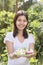 Portraits Cute Asian woman with fresh salad on hand Ready to eat