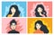 Portraits of happy and confident women. Positive emotions and feelings. Various avatars of young woman. Vector cartoon