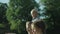 Portraits of little boys and parents on the bridge looking at the river slow motion Full HD