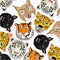 Portraits ravenous animal family cat decorative pattern