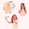 Portraits of women caring for hair, curling,drying