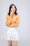 Portraits of young Asian women. Showing a shocked expression, a beautiful girl with a sense of self-confidence, good looking,