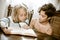 Portraits of young childs reading a book