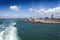 Portsmouth Coastline With Wake From Ferry